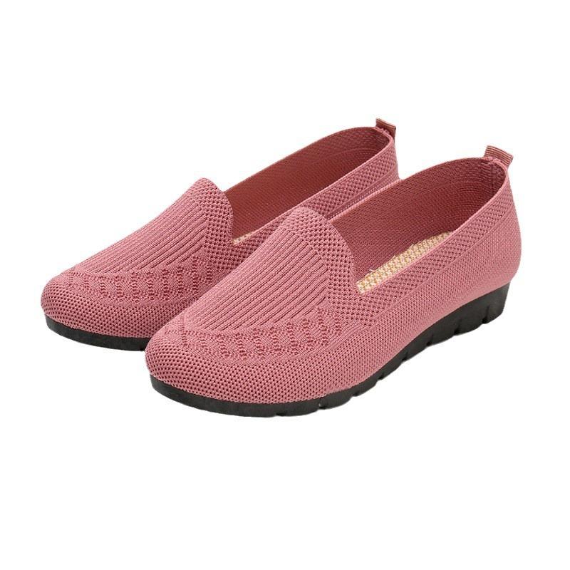 Large size autumn single shoes women's shoes breathable mesh one-pedal flat-soled comfortable flying-woven medium and old mother shoes