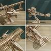 3D Wooden Puzzle Bi-Plane Aircraft Model Kits DIY Assembly 3D Puzzle for Adults Teens Brain Teaser Home Decor Crafts