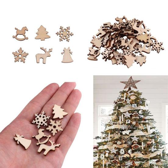 50Pcs Wooden DIY Christmas Tree Snowflake Star Hanging Ornaments Table Craft