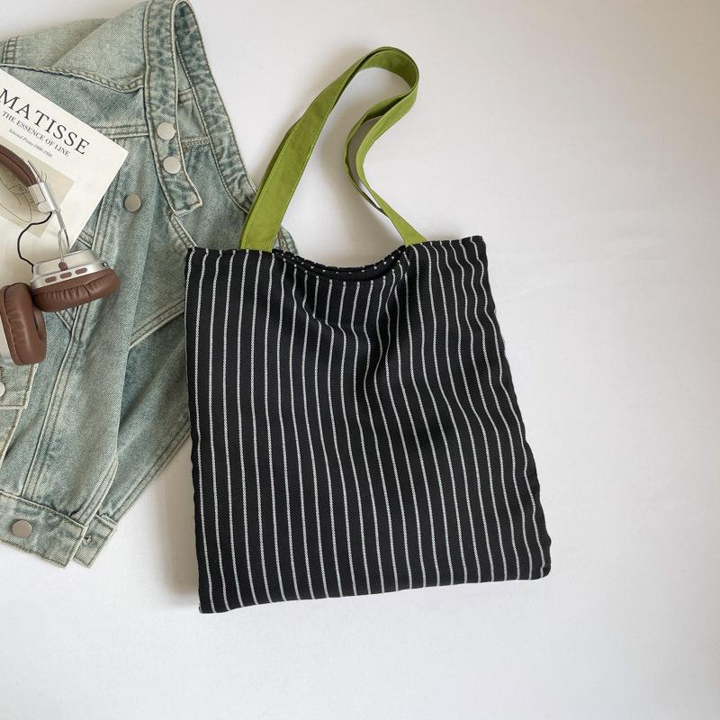 

Plaid cloth bag shoulder cloth bag striped new women s bag versatile black and white tote bag double bag чёрный
