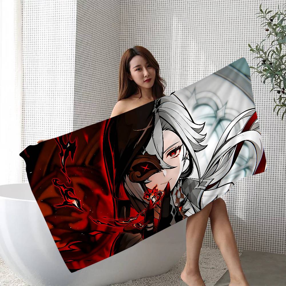 Genshin Impact Arlecchino Beach Towel Colorful Bath Towels for Girl Microfiber Quick Dry Sand Free Beach Yoga Gym Pool