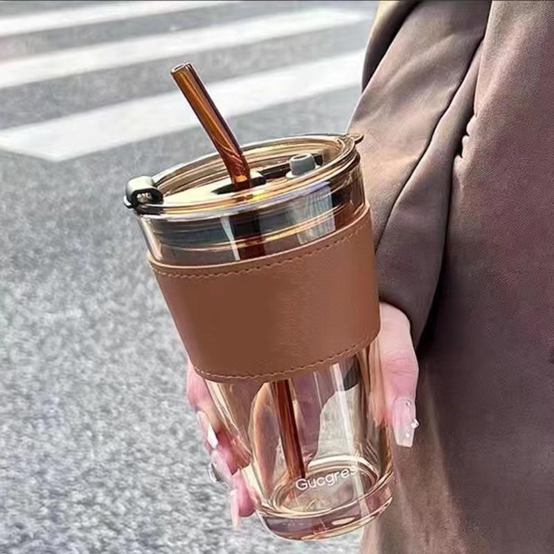 Высококачественная соломенная стеклянная студенческая модная чашка для воды, рекламная промо-сувенирная чашка, кофейная чашка 450ml large capacity