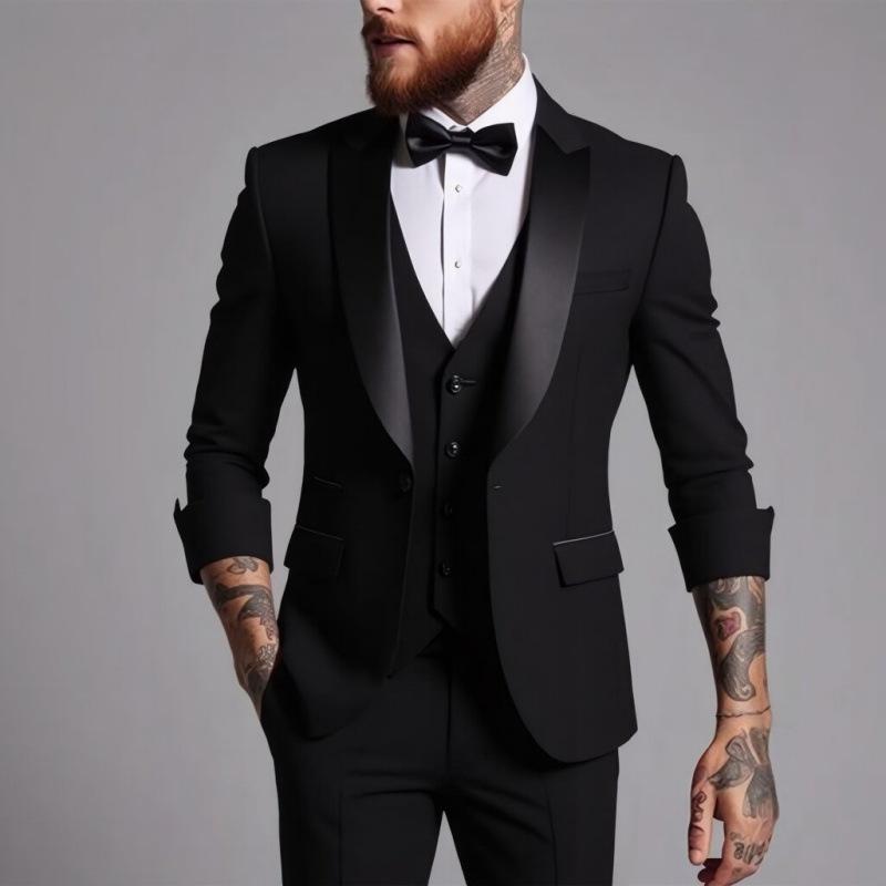 Abito da uomo a tre pezzi slim fit in stile coreano, per occasioni business casual, matrimoni ed eventi formali