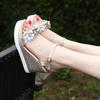 Bohemian Style Large Size Sandals Women's 2025 Summer New Rhinestone Flower Wedge Heel Fish Mouth Sandals