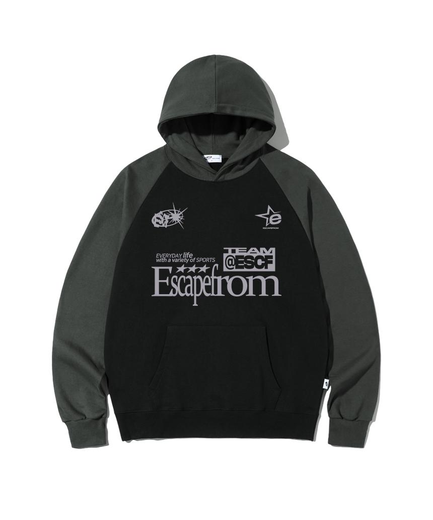 Escape From Escf Sports Print Raglan Color Block Hoodie Black M