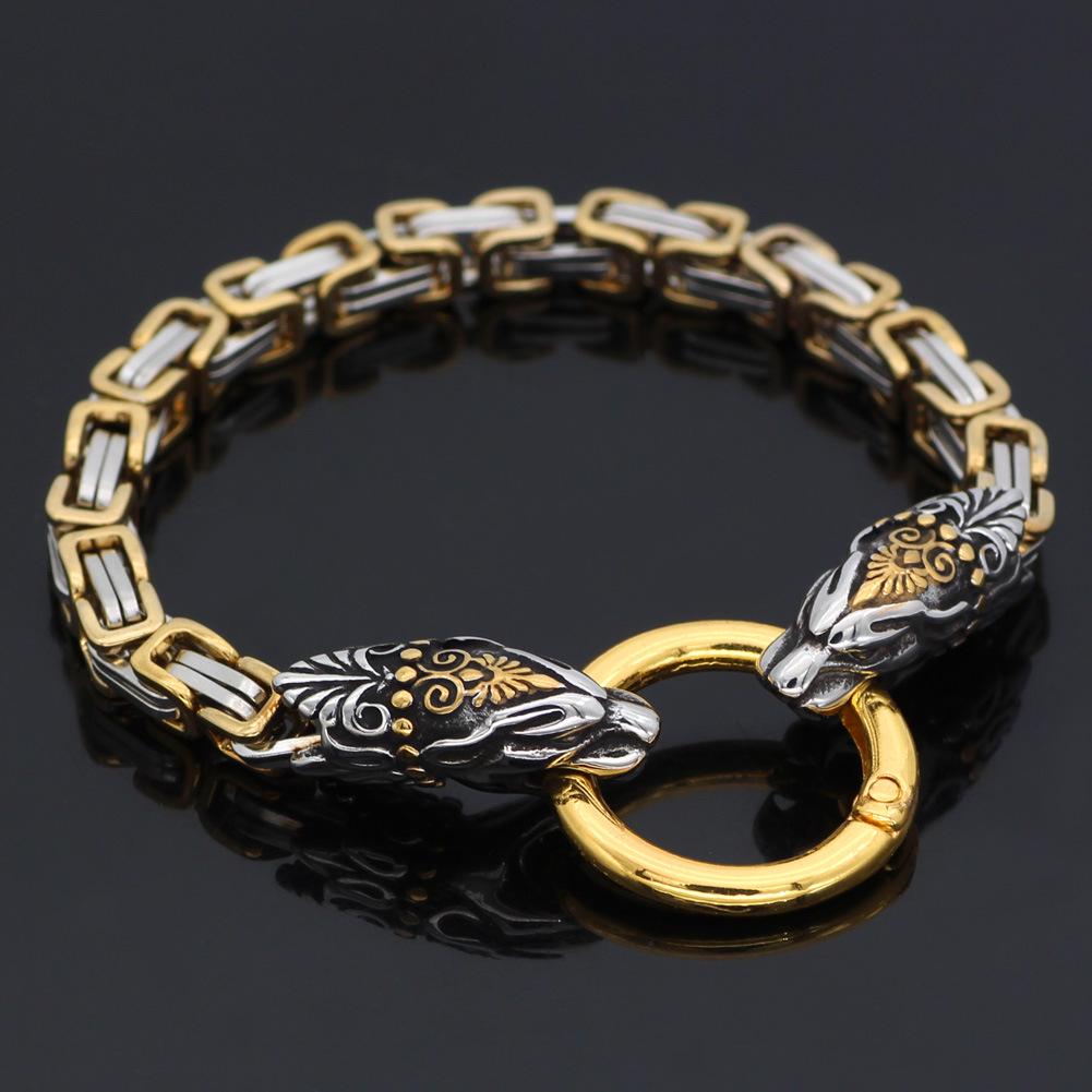 Viking Men s Stainless Steel and Gold Titanium Bracelet - Trendy European  American Design
