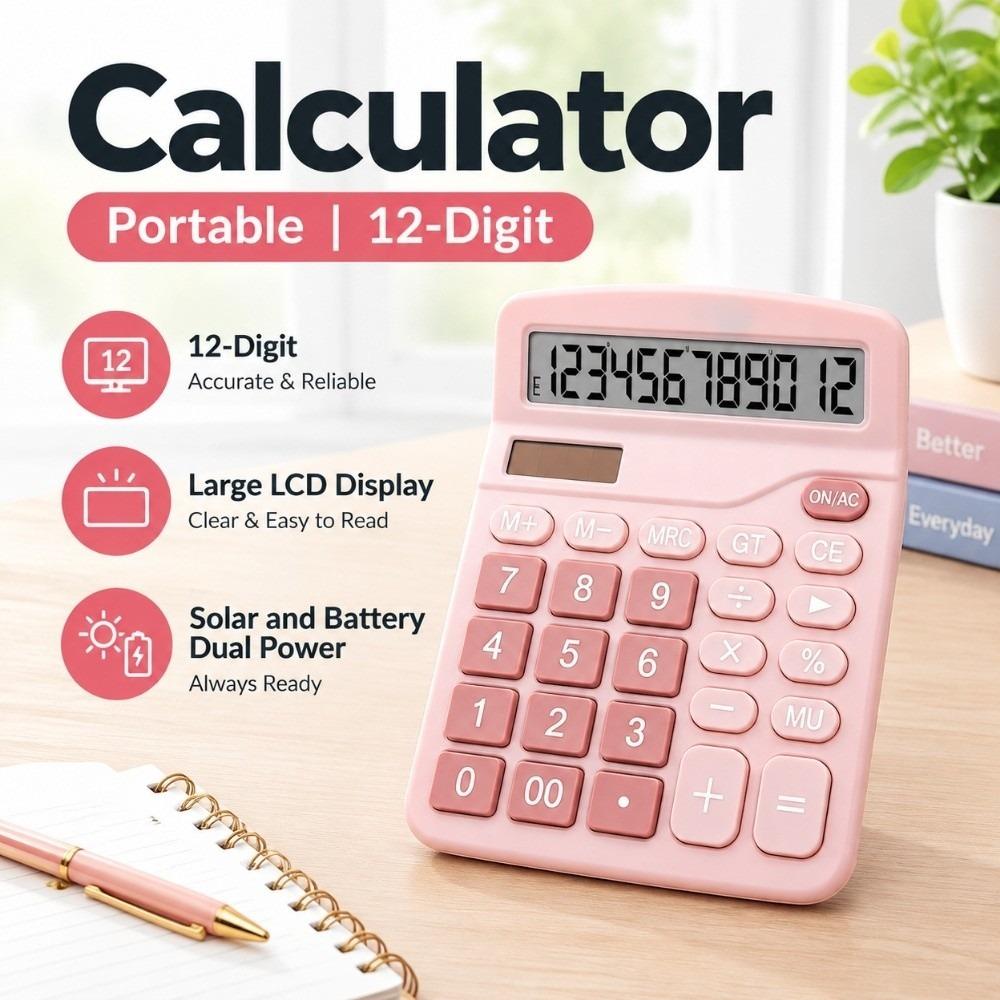 12-Digit Dual Power Calculator Large LCD Display Office Calculator Desktop Calculator  Student Use