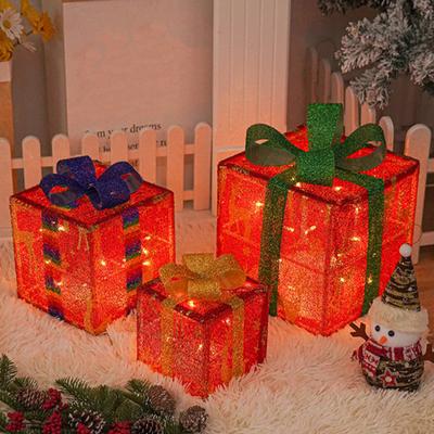 3 Pcs Christmas Lighted Gift Boxes with Bow LED Light Up Present Boxes for Indoor Outdoor Home Porch Xmas Tree Party Decor