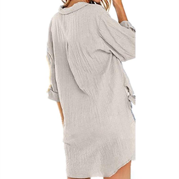 Women Casual Lace-up Button Lapel Shirt Loose Side Knotted Long Sleeve Shirt Plus Size