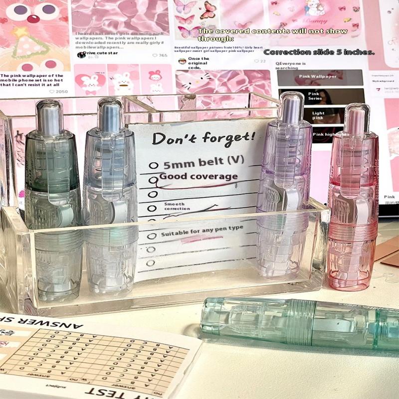 360 Degree Rotating Correction Tape Press Type Refillable White Out Correction Pen Style Replaceable Core Student Corrector