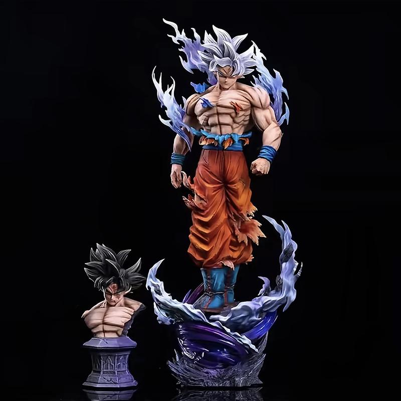 42cm Dragon Ball Ultra Instinct Goku Große Größe PVC Figur Austauschbarer Doppelkopf Statue Sammlerstück Anime Modell Spielzeug Dekoration Geschenk