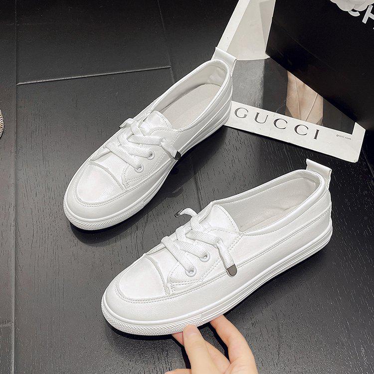 2025 Women's White Low-Cut Canvas Sneakers - Round Toe, Lace-Up, Flat Bottom Casual Shoes