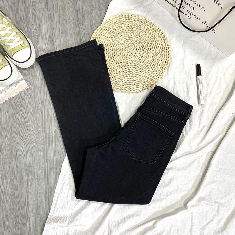 

Fitting Room Tail Single Cut Label Cotton Elastic High Waist Slim Looking Small Tight Slightly Flared Jeans Women Black Grey #624(Small flaws) EUR26