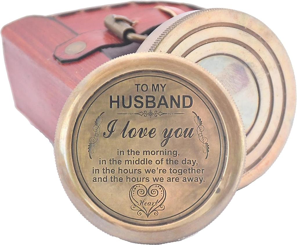 To My Husband I Love You, Brass Compass Engraved Gifts for Men, Bronze for Men, Romantic Gifts for Him/Her, Keepsake Gifts for Husband