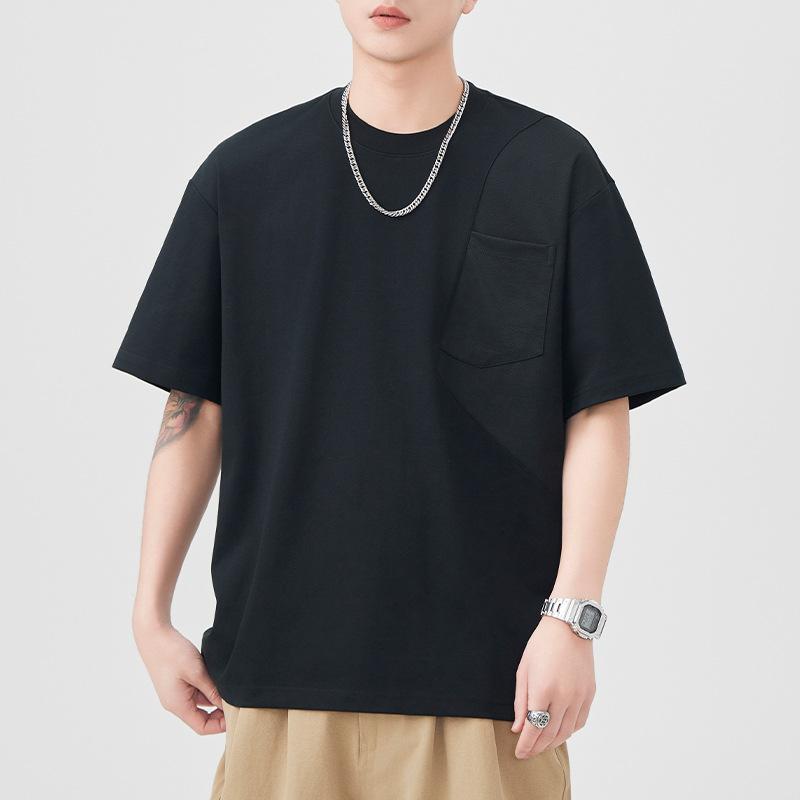 Pocket Short-sleeved T-shirt for Men's Summer New Loose Five-quarter Sleeve Round Neck T-shirt for Men