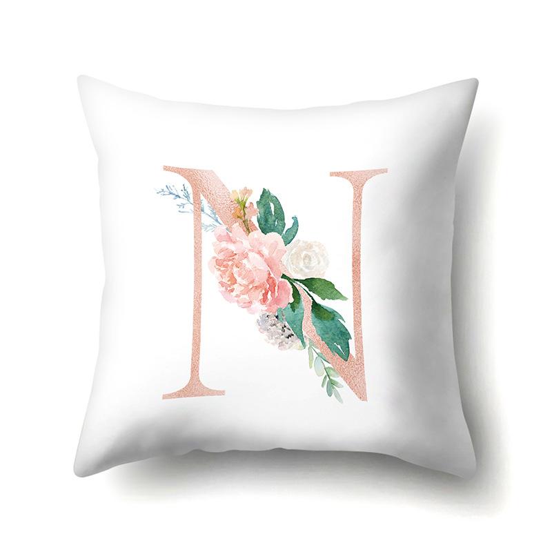 Polyester Pillowcase Home Pink Floral Decorative Print Pillowcase 26 English Letter Cushion Cover