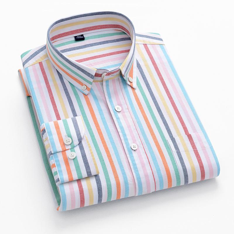 2026 spring new style 100% cotton Oxford plaid striped men's long-sleeved fashionable business casual fit shirt single top
