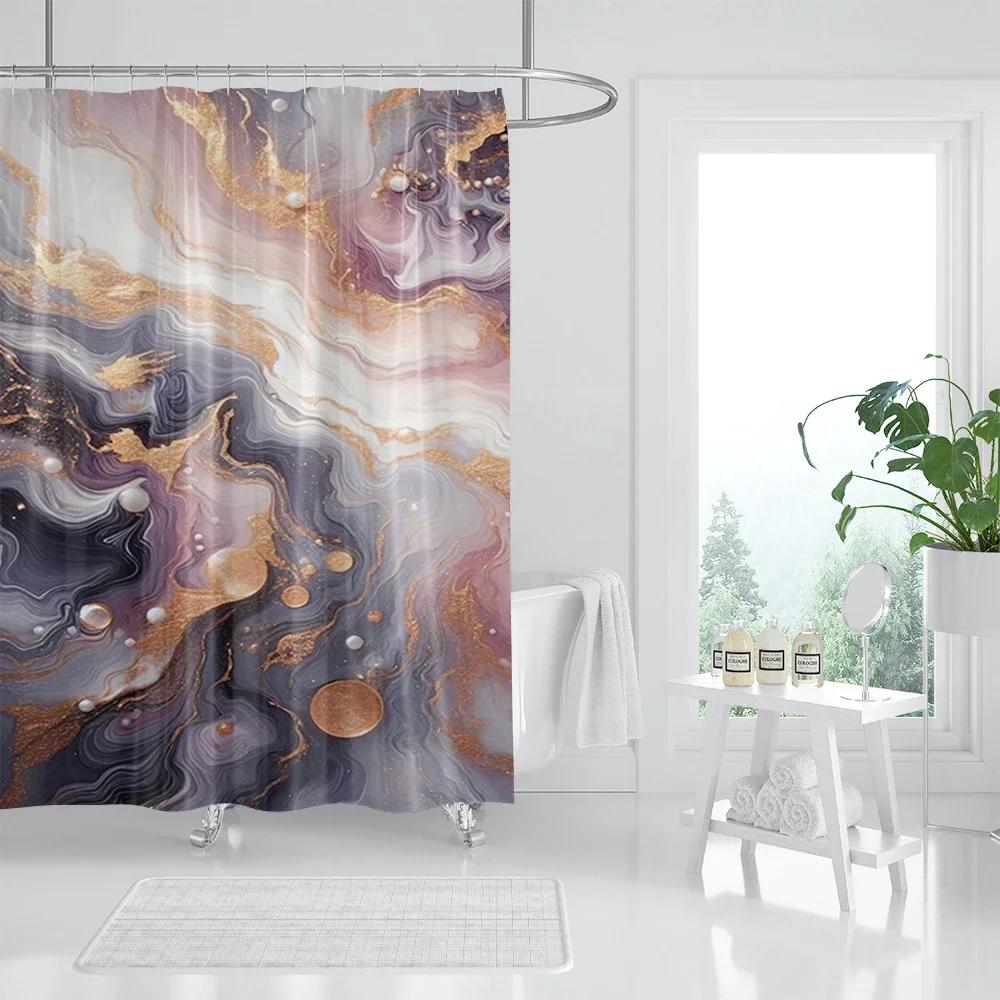 Marble Texturxury Bathroe Luom Shower Curtain Modern Polyester Fabric Shower Curtain Bathtub Accessories Bath Screen with Hooks