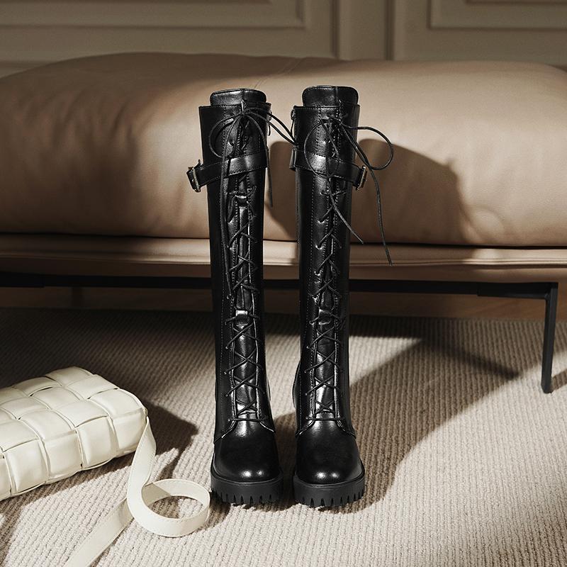 Women's High-heeled Boots for Autumn and Winter, Waterproof Platform, Thick Heel, Motorcycle Boots, Oversized Roman Women's Boots