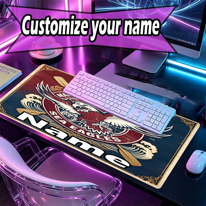 Custom Name Personalized Manly Warringah Sea Eagles Pattern Mousepad, Laptop PC Desk Mat, Decorative Desk Mat for Home Keyboard Pad Gift