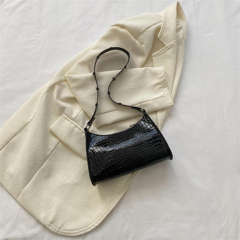 Stylish Simple Women Handbag 2023 Spring Collection Vintage Underarm Bag With Zipper чёрный