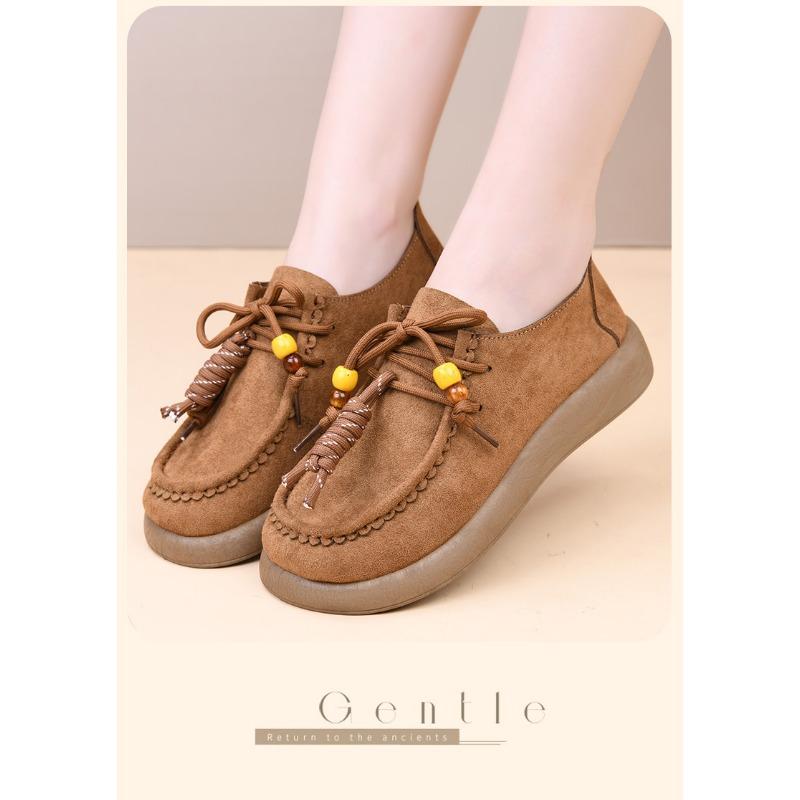 Vintage Beaded Casual Soft Sole Womens Breathable Loafers Comfortable Daily Walking Shoes