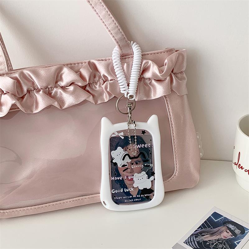 Cute Cat Photocard Holder With Elastic Rope Card Holder Idol Photo Storage Card Display Protect Pendant Bag Decor Keychain Gifts