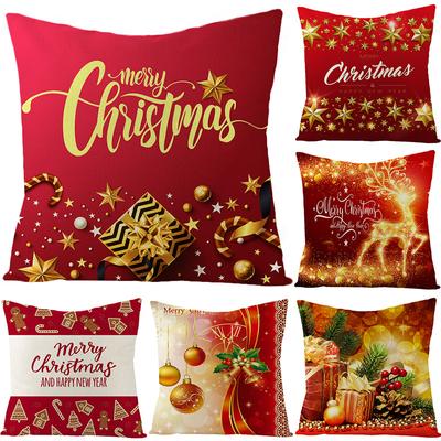 Navidad Nueva Funda de Almohada Estampada de Poliéster para el Hogar Sofá Funda de Almohada Serie Roja Decoraciones