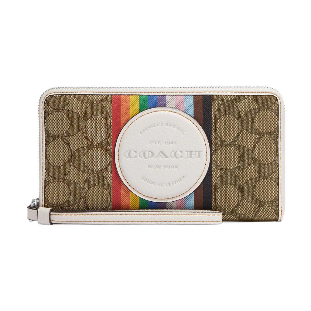 New COACH Dempsey Iconic Jacquard With Pebbled Leather Coin Purse Wallet Small Women's Multicolor CJ660-SVOT8