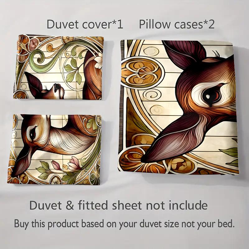 Deer floral art. Bedding Duvet cover sets Duvet covers Pillowcases gifts (1 * Duvet Cover 2 * Pillowcases, without duvet insert)