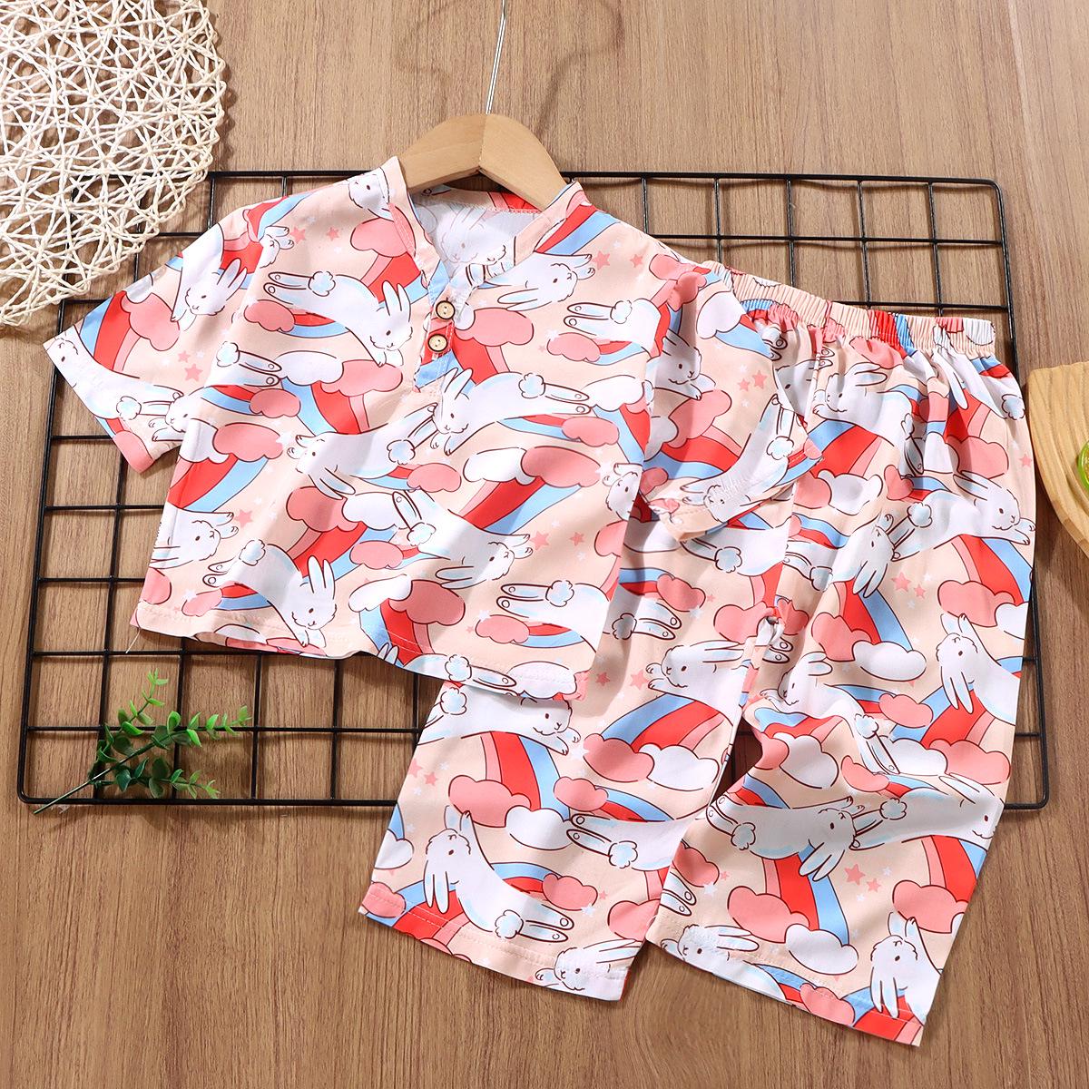 Kids Summer Cotton-Silk Cartoon Pajama Set - Two-Piece for Boys and Girls 80 cm