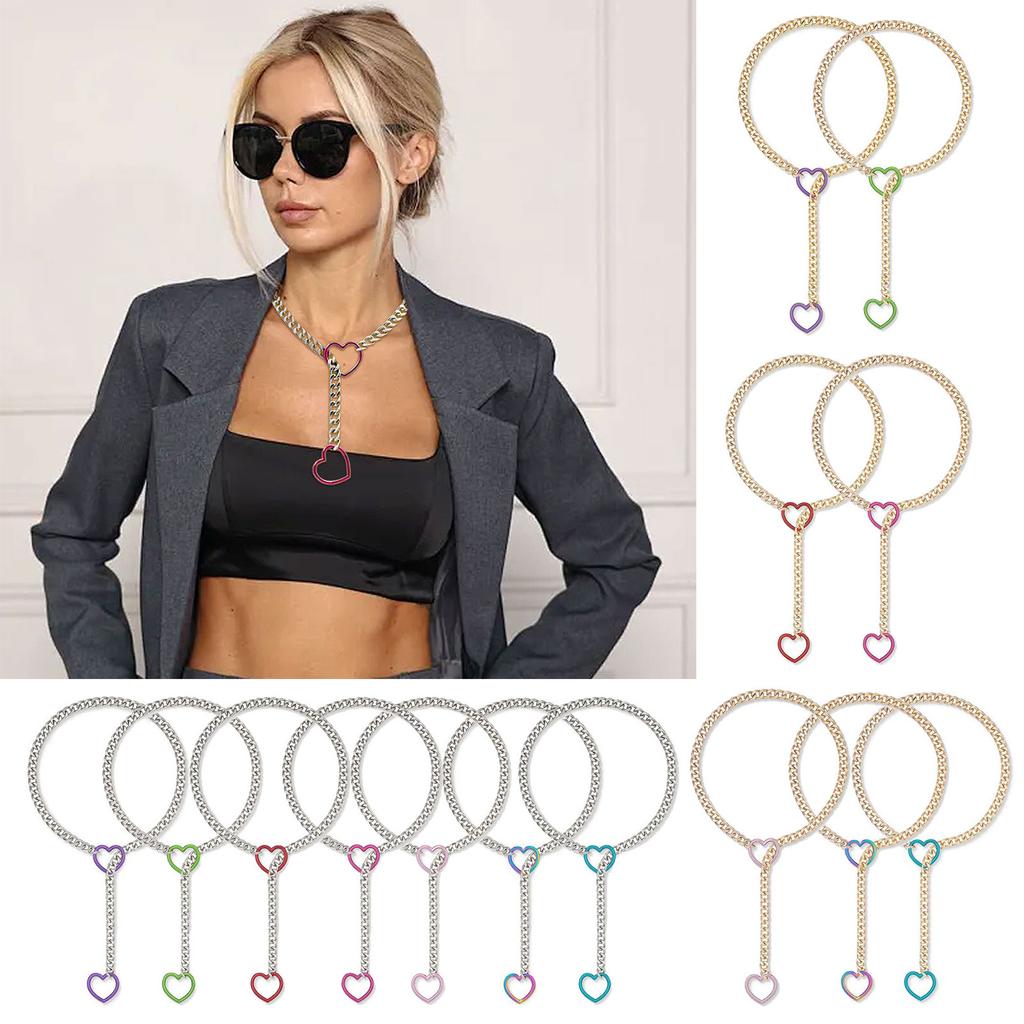 Heart Charm Cuban Chain Necklace Handmade Punk Lariat Y Neckchain Adjustable Length Clavicle Chain Jewelry for Women