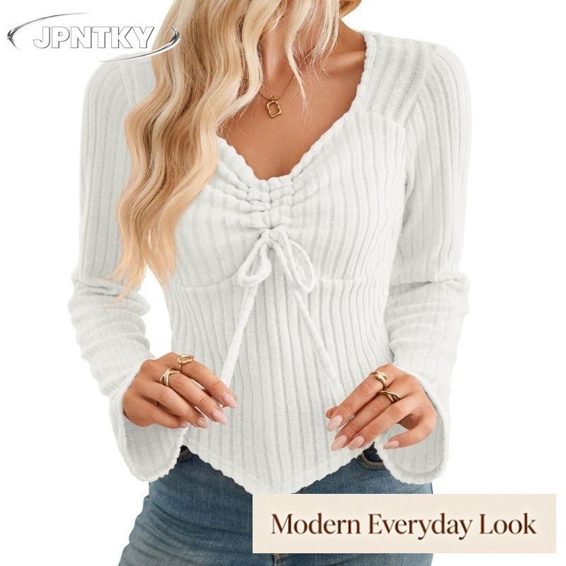 JPNTKY Women's Fashion Casual V-Neck Long Sleeve Blouses & Shirts