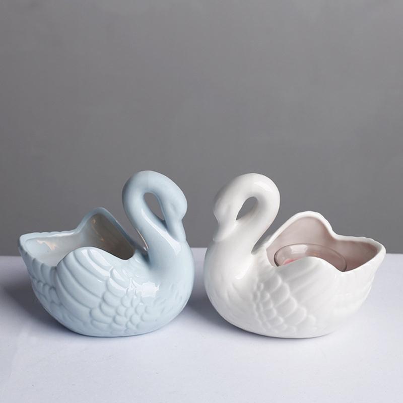 Decorative Ceramic Duck Tealight Candle Holders for Dining Table Centerpieces, Tabletop Small Succulents Planter Pot for Shelf Decors