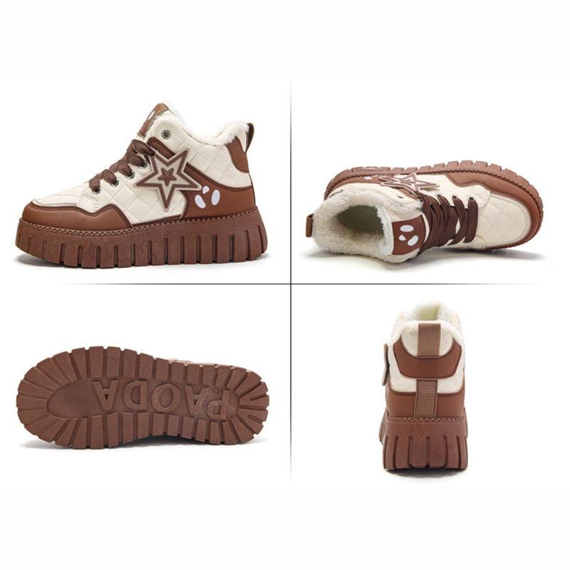 Winter Thickened Fleece Lined Sports Women's Shoes Padded Platform High Shoes Casual Comfortable Flat Heel Footwear