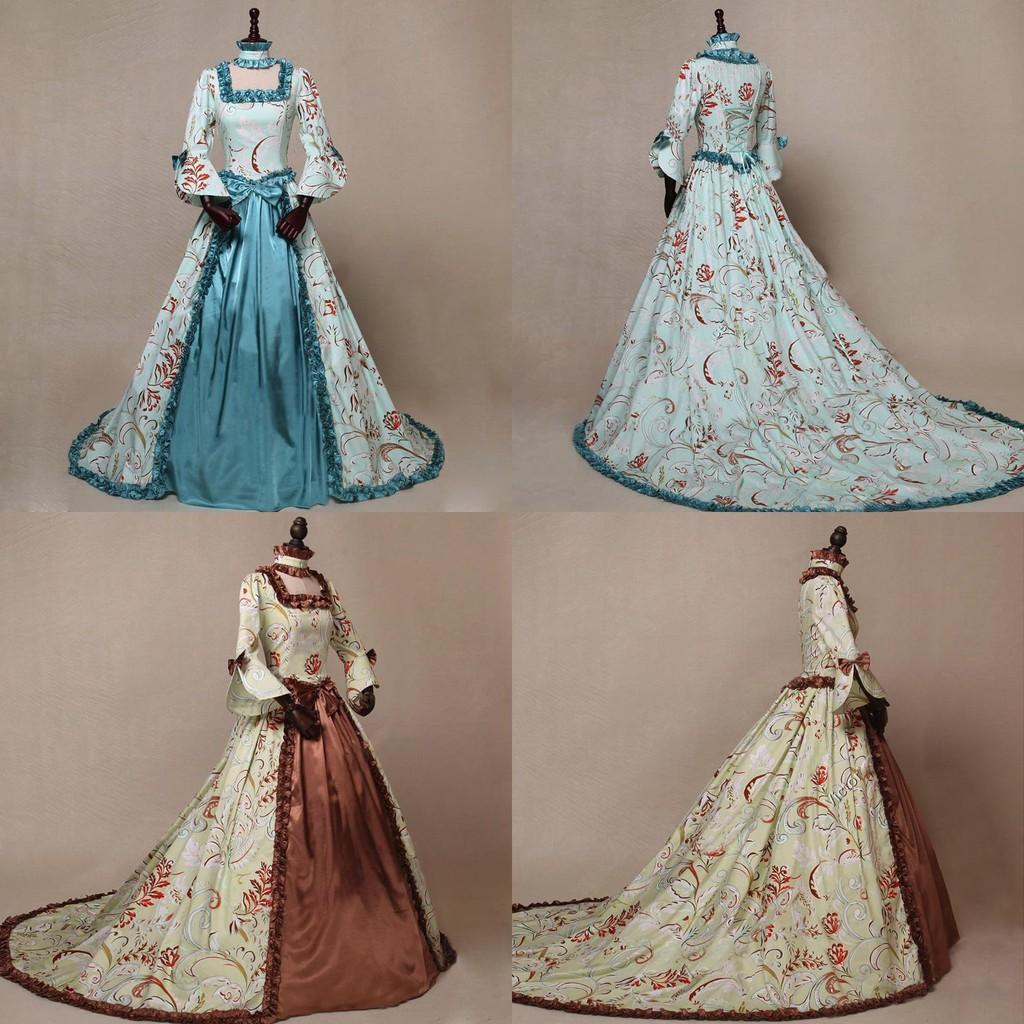 Ages Long Middle Sleeved Printed Dress Large Flared Sleeve Square Neckline Skirt