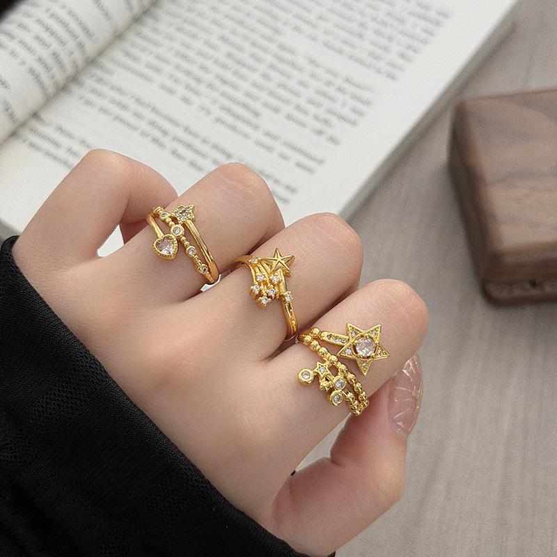 Xiaoxiangfeng Light Luxury Dream Wind Stars Meteor Full Of Diamonds Zir*****Pen Ring Exquisite And Beautiful Super Fairy Stacked Ring