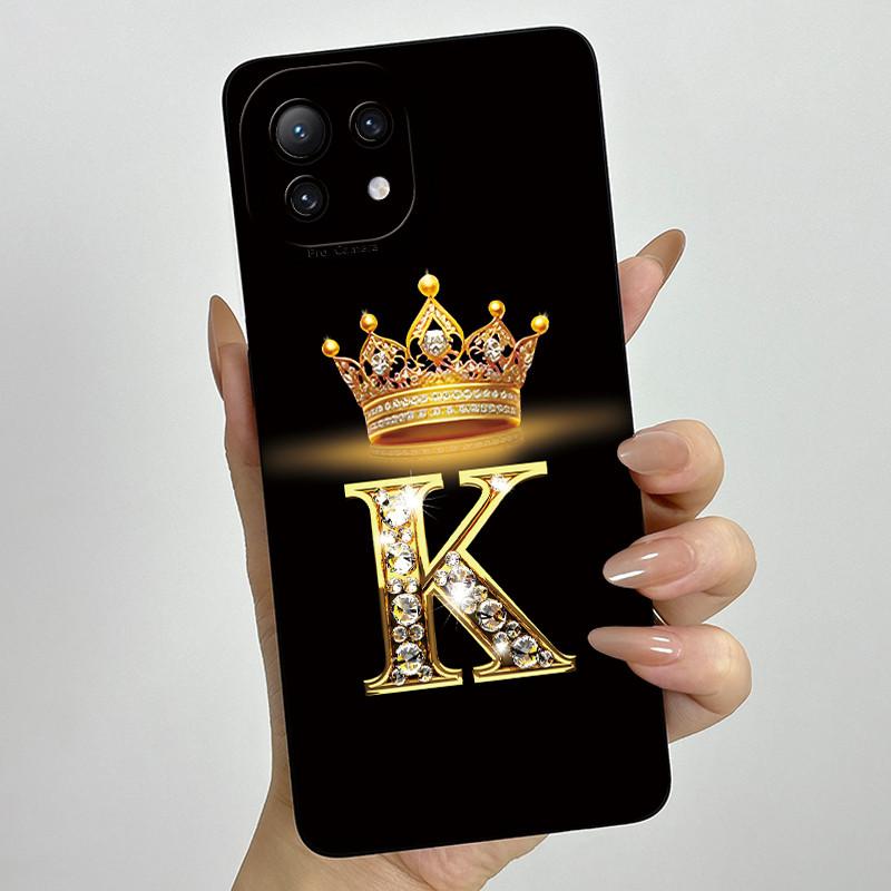 For Xiaomi Mi 11 Lite / 11 Lite 5G / 11 Lite 5G NE Crown Initial Letter Couple Phone Case Soft Silicone TPU Protective Casing