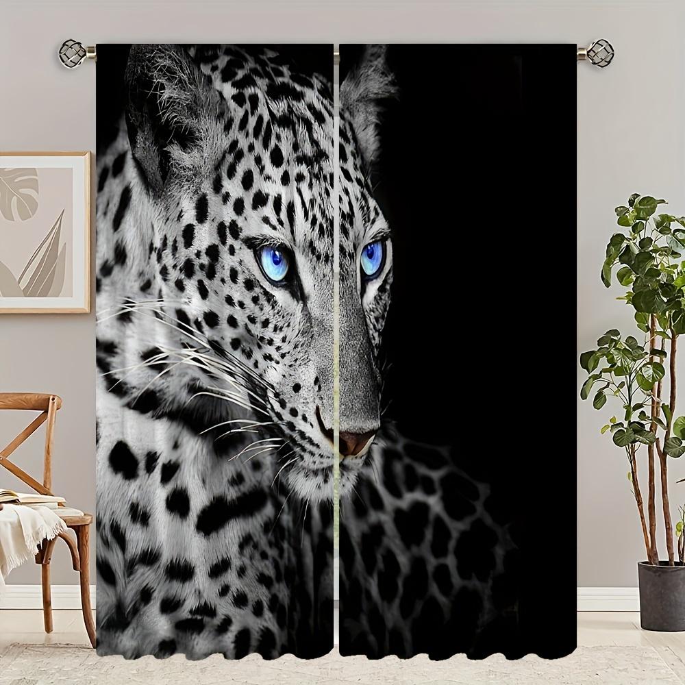 2pcs Leopard Print Curtains Tiger Lion Printed Curtains Rod Pockets Easy Installation Curtains For Kitchen Living Room Bedroom