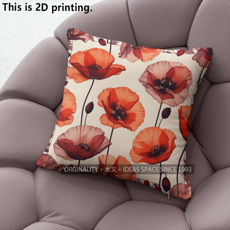 Poppy Floral Print Decorative Throw Pillow Covers Pattern Cushion Cover Suitable For Sofa Bedroom Car Pillow Cover