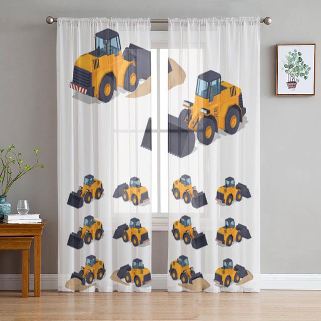 Car Vehicle Road Sign Sheer Curtain For Living Room Bedroom Kitchen Modern Tulle Window Treatment Home Decor