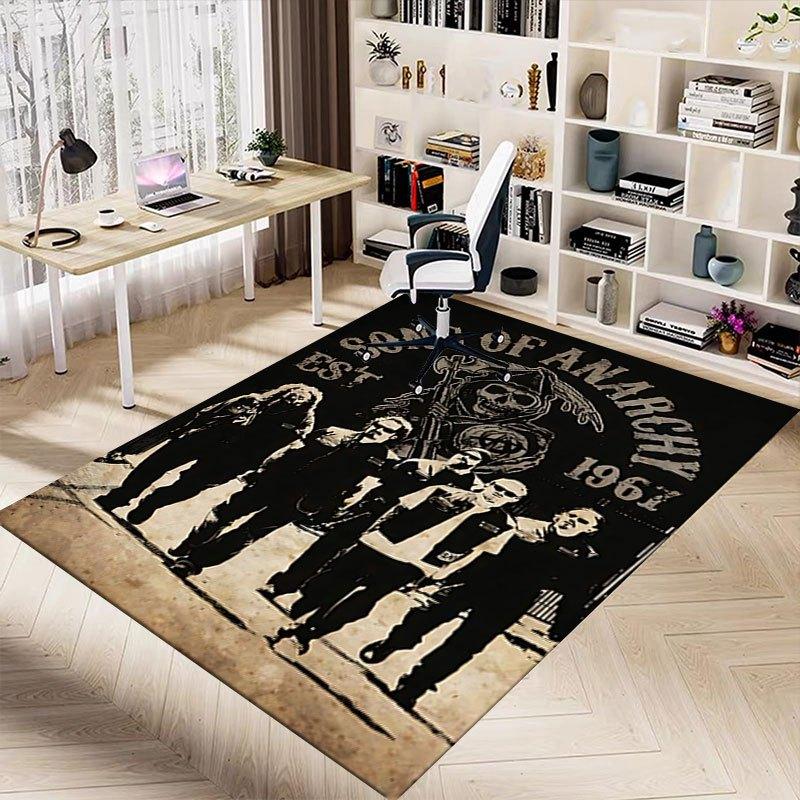1pc Sons of Anarchy Themed Office Carpet Chair Mats - Durable Polyester Rug for Home Theater, Office, Dorm Room Decor - tA36