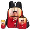 Ronaldo 3 Pcs Set with Front Pocket Backpack Football Sport with Thermal Insulated Lunch Tote Purse CR Football Star Pencil Case