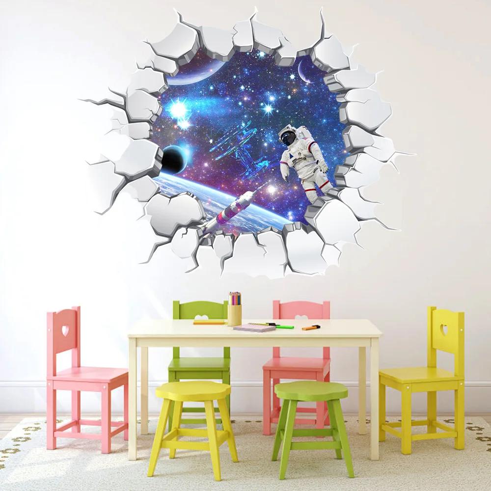 Space Galaxy Planet Wall Stickers for Kids Room Home Decor Living  Boy Bedroom Landscape Broken Universe Mural Decals Muraux