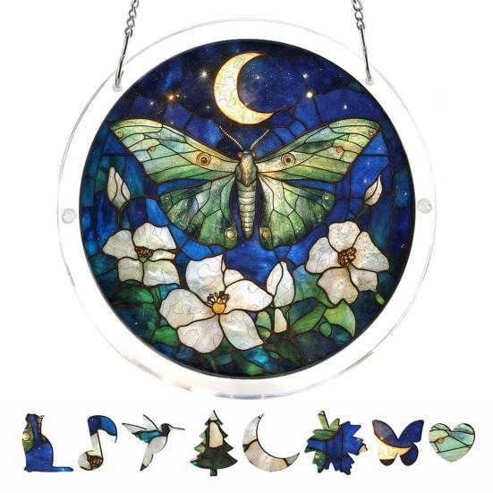 Acrylic Jigsaw Puzzle Suncatcher Kit, Stained Glass Style DIY Window Hanging Ornament for Home Decor, Gift for Women Men Mom