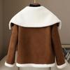 Autumn Women Casual Warm Faux Shearling Coat Large Lapel Motorcycle Jacket