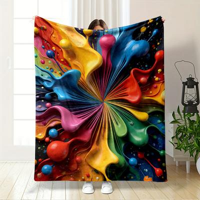 Colorful Abstract Splash Art Design Blanket Flannel Blanket for Bedroom, Living Room, Sofa, and Nap Sofas.