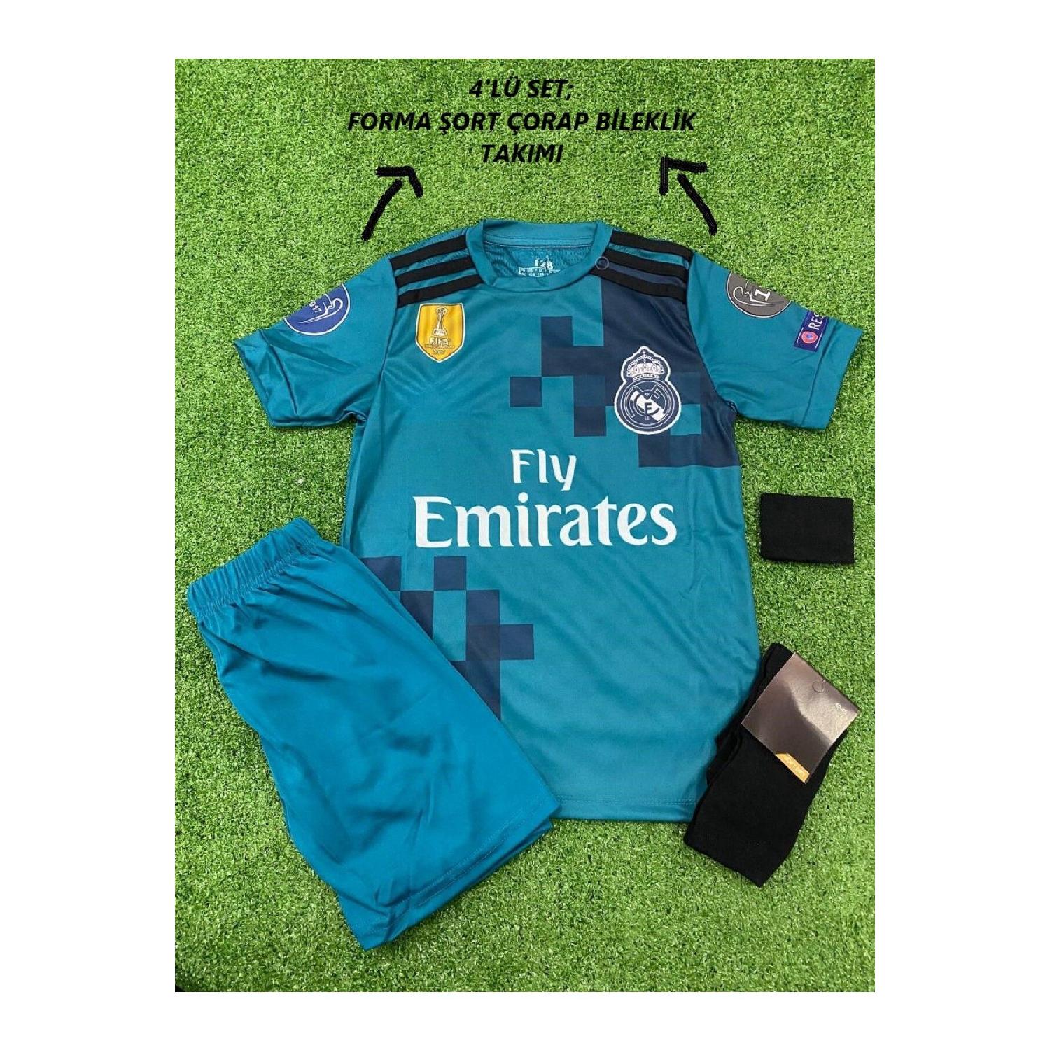 

Детская футболка из четырех частей Роналду 2018, выездная бирюзовая майка