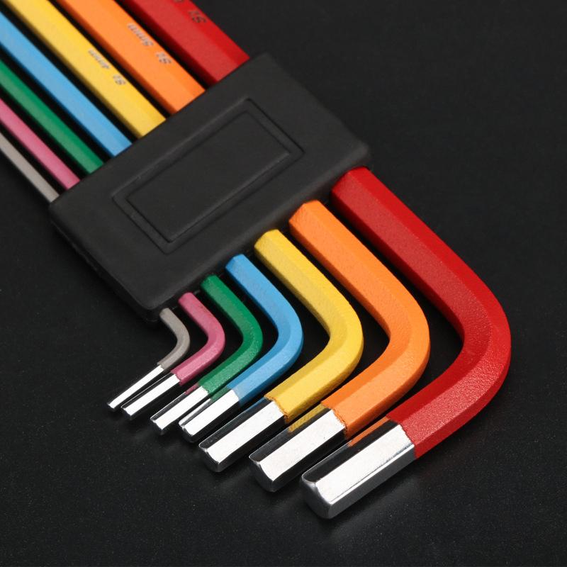 7 pièces/ensemble Clé Allen hexagonale à extrémité sphérique à code couleur Manchon Outils à main Pour Accessoires Voiture Vélo
