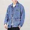 Spring Autumn Fashion Men's Casual Trendy Multi Pocket Solid Color Denim Jacket Coat Loose Jean Jacket Male Tops